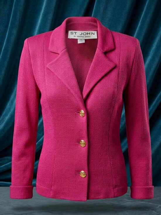 St. John Jackets & Blazers - St. John by Marie Gray Magenta Pink Santana Knit Gold Button Blazer | Size 6